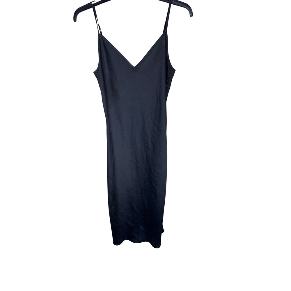 Wilfred Aritzia Only Slip Dress Black Satin V-Neck Midi Size Medium